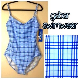 NWT GABAR Swimwear Periwinkle Plaid One Piece w/ built-in padding Size 16L